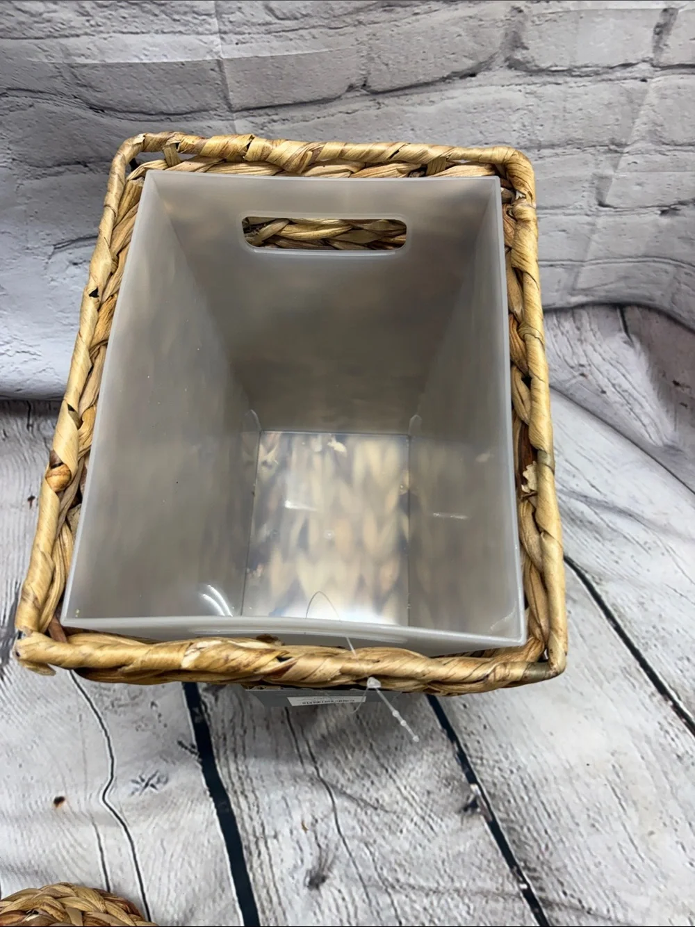 Woven Natural Bathroom Set with Wood-Look Soap Dispenser - Waste Basket